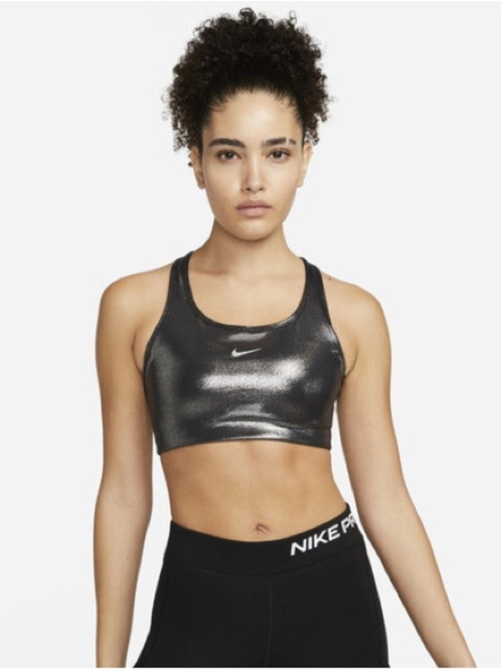 Nike Swoosh Icon Clash Shimmer Racerback Sports Bra size M silver/black - Picture 10 of 11